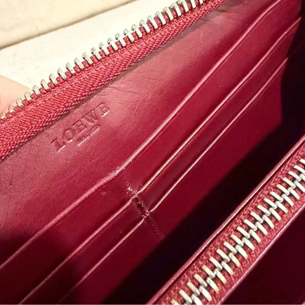 Loewe Burgundy Leather Zip Wallet - Long Red Continental Wallet